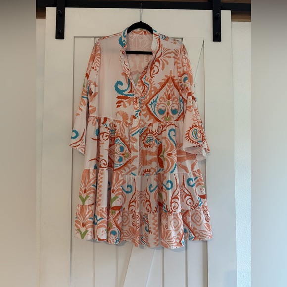 selink Dresses & Skirts - SELINK Long Sleeve Dresses Casual V Neck Tribal Print Button Flowy Mini Dress